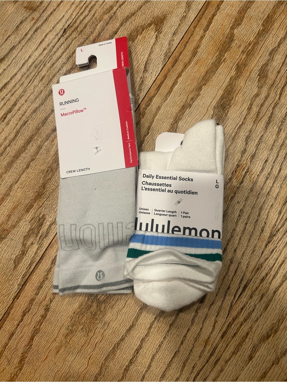 lululemon athletica White Crew Socks with Blue & Green Stripes